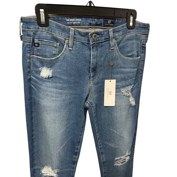 NWT Adriano Goldschmied Midi Ankle Mid Rise Legging Distressed Wash Denim 29 - Picture 3 of 9